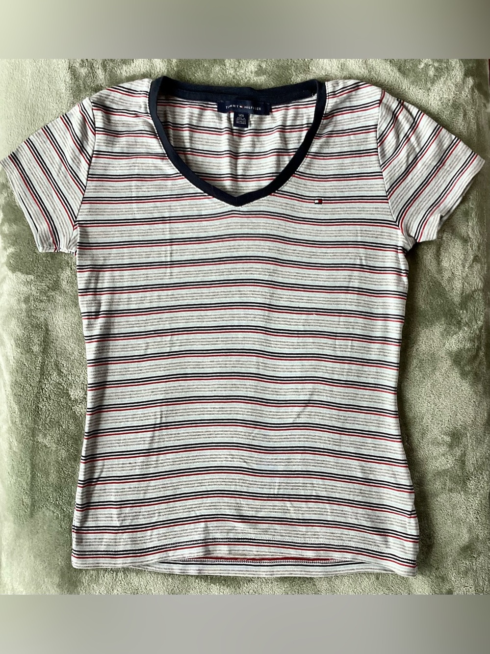 Tommy Hilfiger Striped V-Neck T-Shirt, Small,